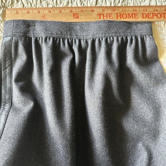 Vintage Escada Midi Skirt A-line Wool Charcoal Gray Leather Trim Size 38 EUC - Picture 12 of 13